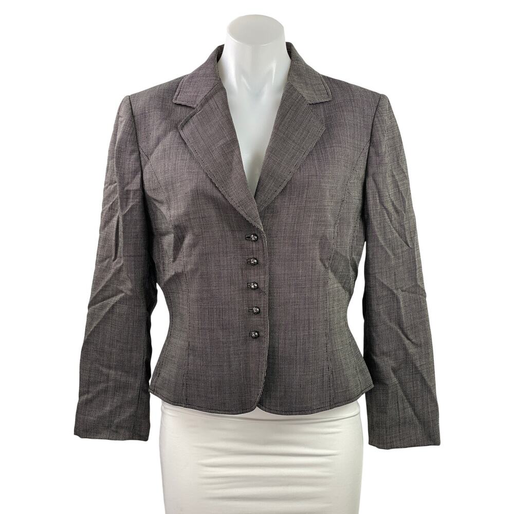 Tahari Women's Gray 100% Wool Long Sleeve Notch Lapel Blazer Coat Jacket Size 10